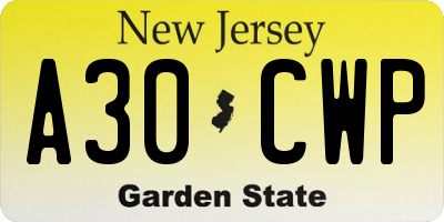 NJ license plate A30CWP