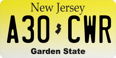 NJ license plate A30CWR