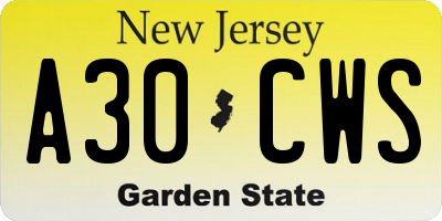 NJ license plate A30CWS