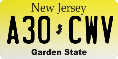 NJ license plate A30CWV