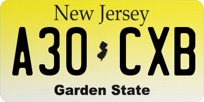 NJ license plate A30CXB