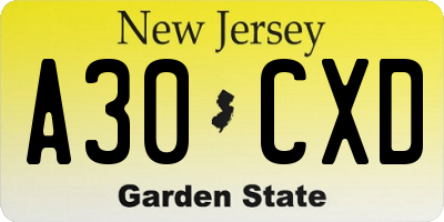 NJ license plate A30CXD