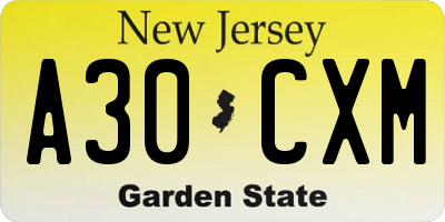 NJ license plate A30CXM