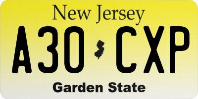 NJ license plate A30CXP