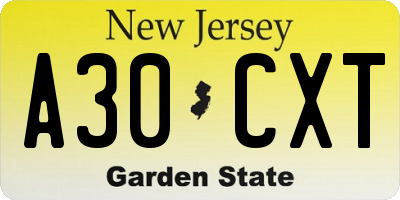 NJ license plate A30CXT