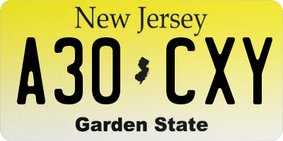 NJ license plate A30CXY