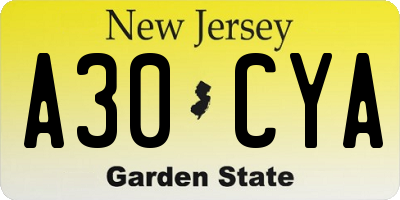 NJ license plate A30CYA