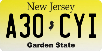 NJ license plate A30CYI