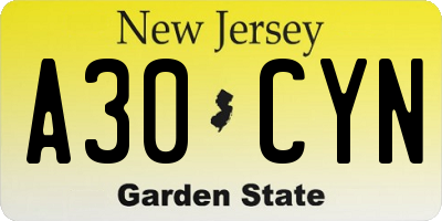 NJ license plate A30CYN