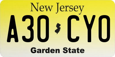 NJ license plate A30CYO