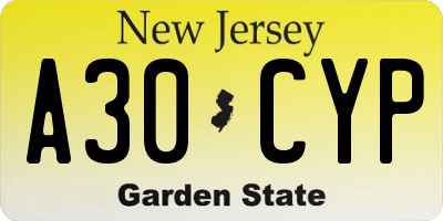 NJ license plate A30CYP