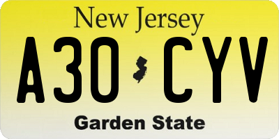 NJ license plate A30CYV