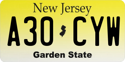 NJ license plate A30CYW