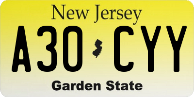 NJ license plate A30CYY