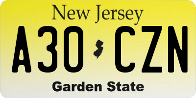 NJ license plate A30CZN