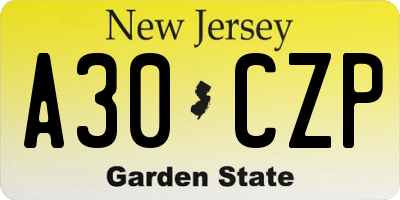 NJ license plate A30CZP