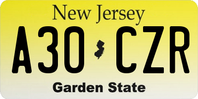 NJ license plate A30CZR