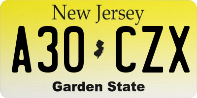 NJ license plate A30CZX