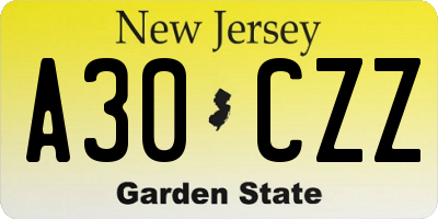 NJ license plate A30CZZ
