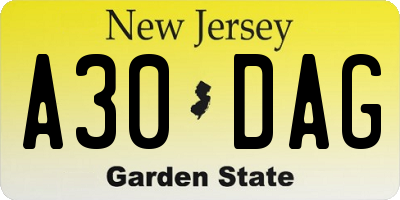NJ license plate A30DAG