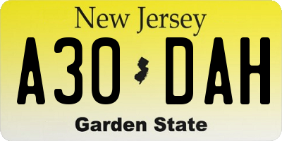 NJ license plate A30DAH