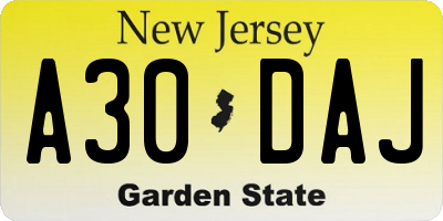 NJ license plate A30DAJ