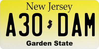 NJ license plate A30DAM