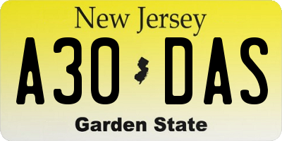 NJ license plate A30DAS