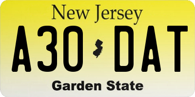 NJ license plate A30DAT