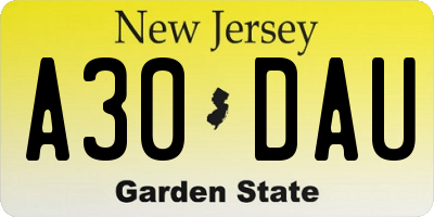 NJ license plate A30DAU