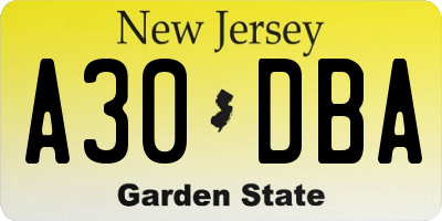 NJ license plate A30DBA