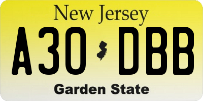 NJ license plate A30DBB