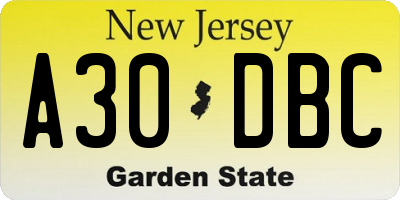 NJ license plate A30DBC