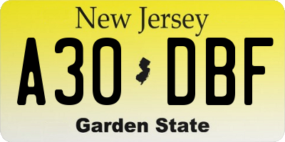 NJ license plate A30DBF