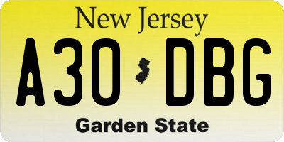 NJ license plate A30DBG