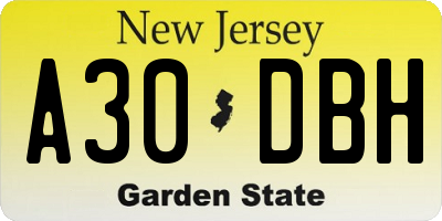 NJ license plate A30DBH