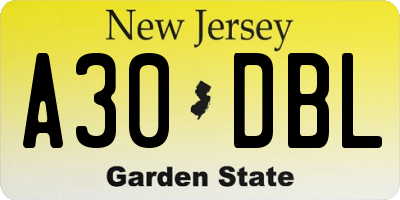 NJ license plate A30DBL