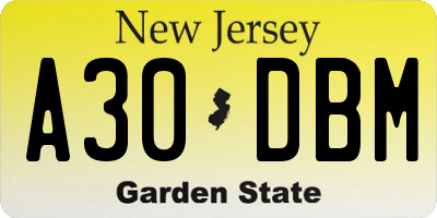 NJ license plate A30DBM