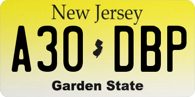 NJ license plate A30DBP