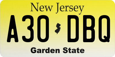 NJ license plate A30DBQ