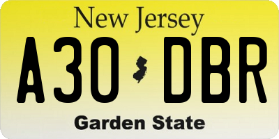 NJ license plate A30DBR