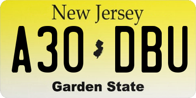 NJ license plate A30DBU