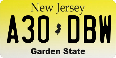 NJ license plate A30DBW