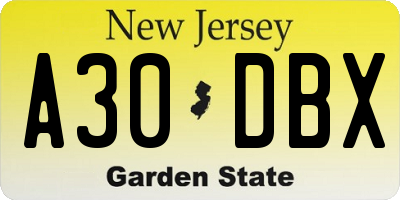 NJ license plate A30DBX