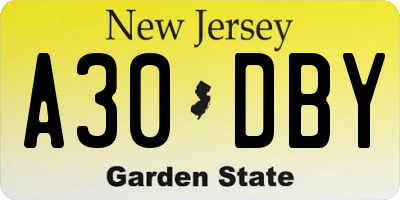 NJ license plate A30DBY