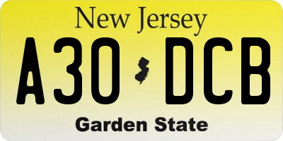 NJ license plate A30DCB