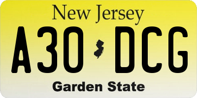 NJ license plate A30DCG