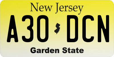 NJ license plate A30DCN