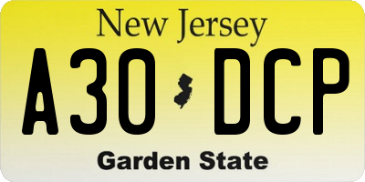 NJ license plate A30DCP