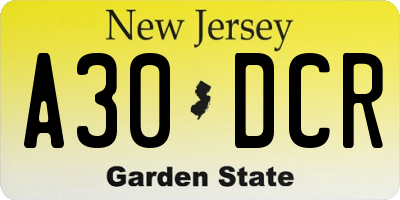 NJ license plate A30DCR